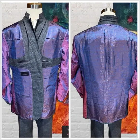 Ted Baker 50XL 42x31 Charcoal Gray Purple Plaid Flannel Men's Designer Suit - Picture 5 of 16